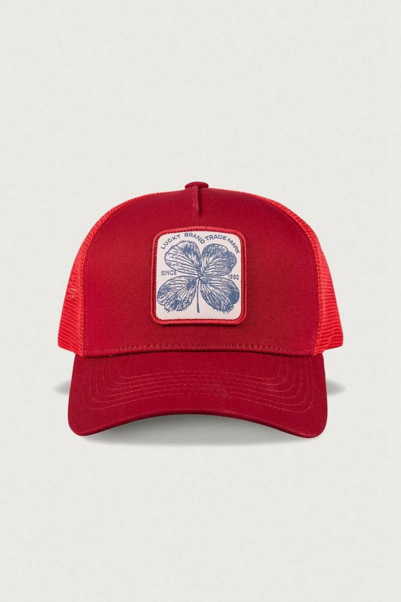 Lucky Brand Clover Patch Trucker Women's Hat Dark Red | South Africa-QBK361297