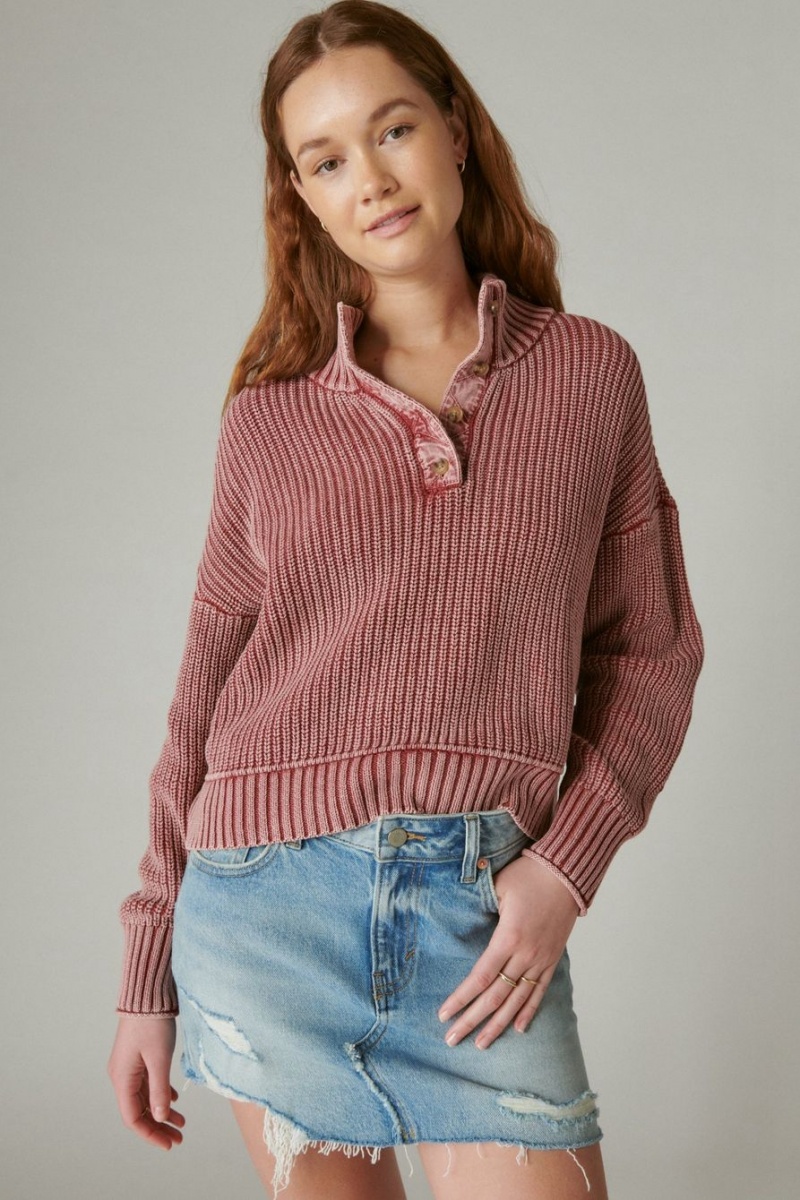 Lucky Brand Collared Elbow Patch Pullover Women's Sweater Pink | South Africa-BGN785190