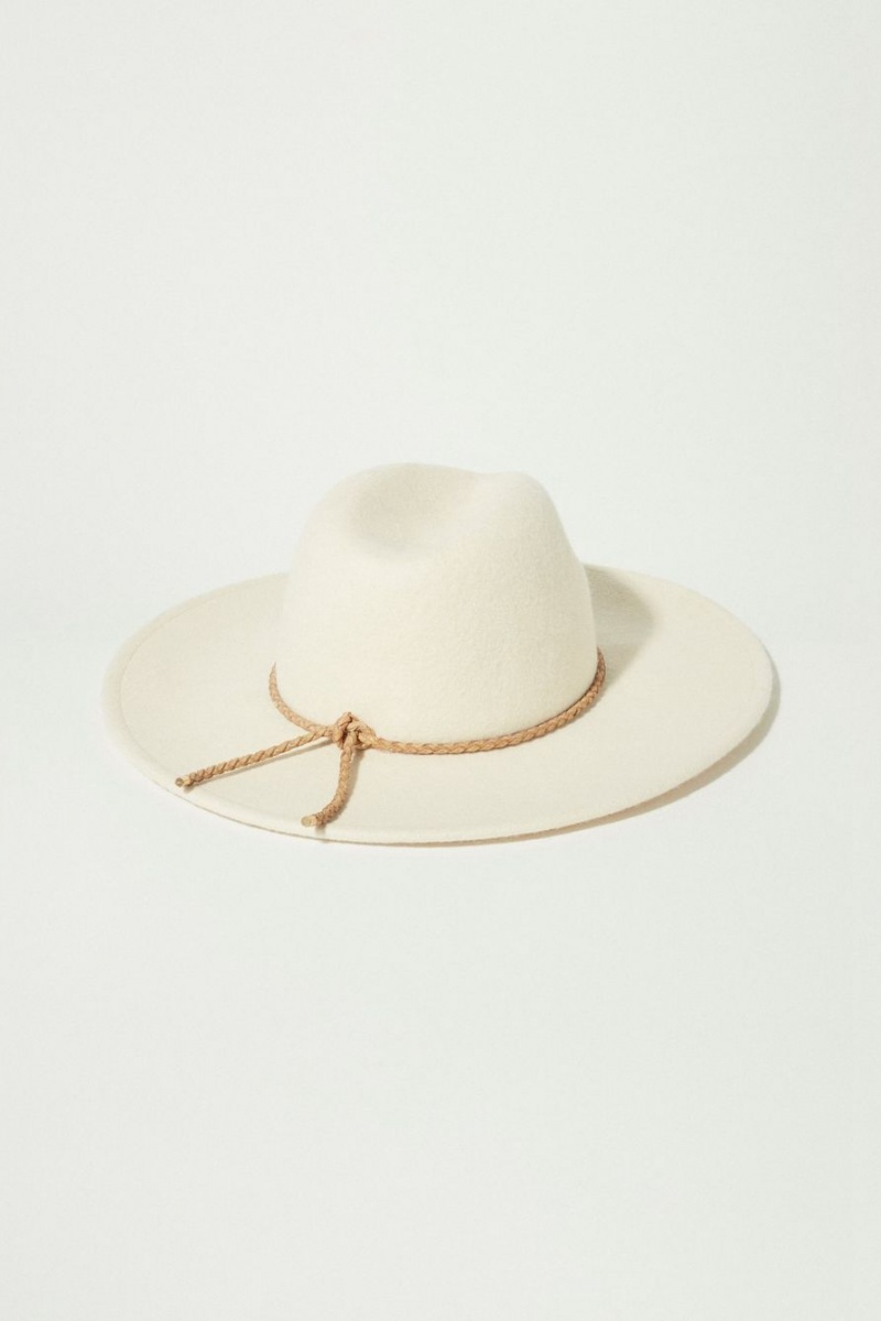 Lucky Brand Cream Leather Braided Ranger Women's Hat Beige | South Africa-VYG687390