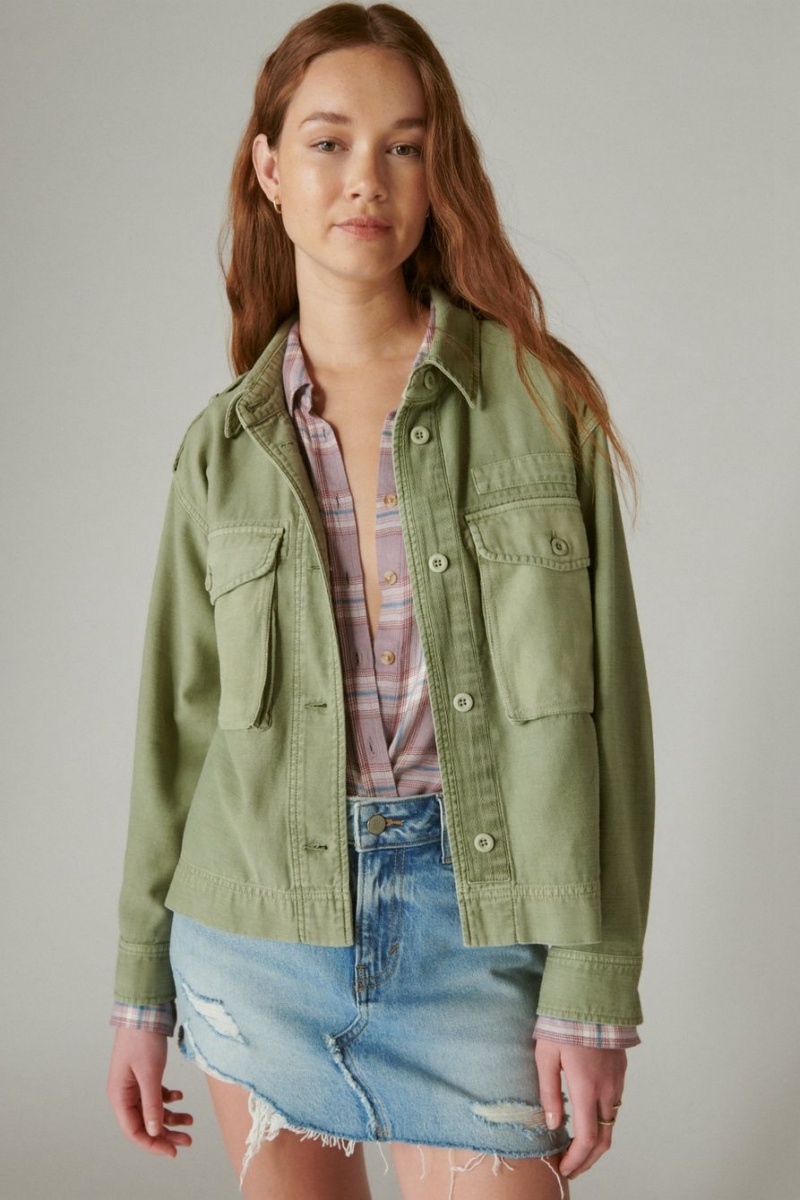 Lucky Brand Cropped Twill Utility Women's Jacket Olive | South Africa-SBP947180