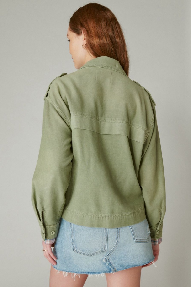 Lucky Brand Cropped Twill Utility Women's Jacket Olive | South Africa-SBP947180