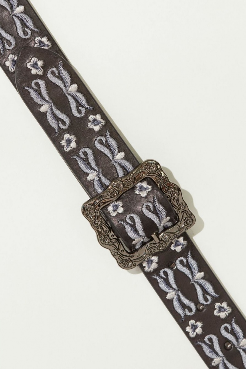 Lucky Brand Daisy And Ribbon Embroidered Women's Belts Black | South Africa-EUK643095