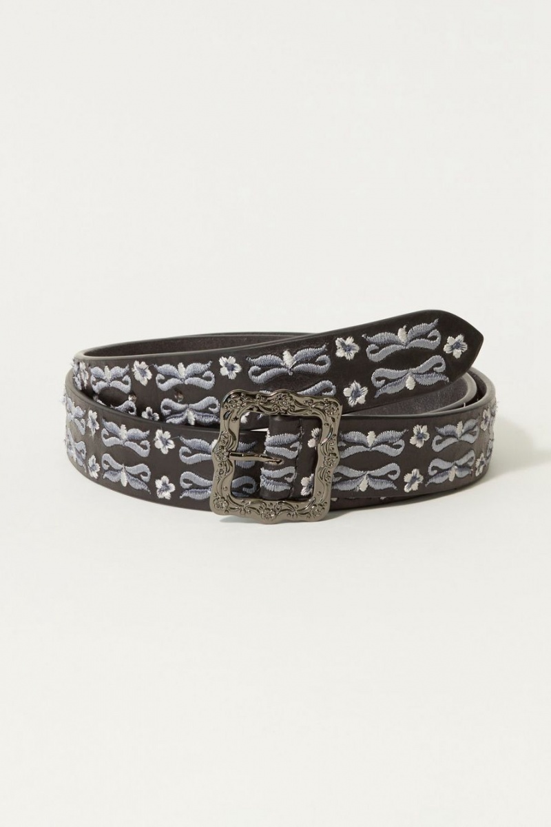 Lucky Brand Daisy And Ribbon Embroidered Women\'s Belts Black | South Africa-EUK643095