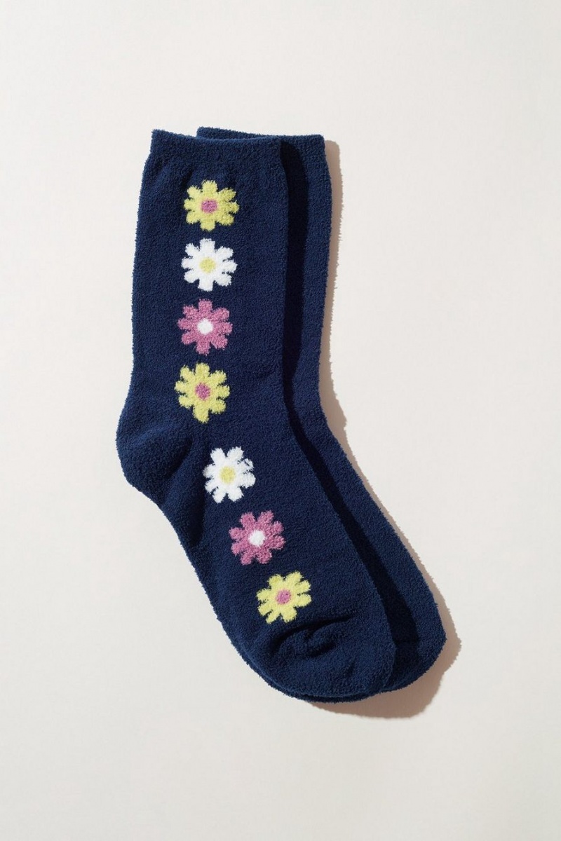 Lucky Brand Daisy Fuzzy Women\'s Socks Navy Multicolor | South Africa-LVE140639