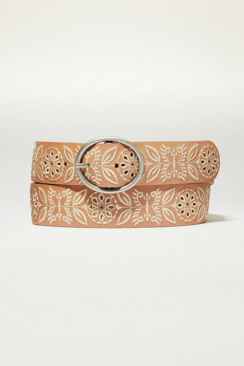 Lucky Brand Delicate Floral Embroidered Women\'s Belts Beige | South Africa-YPF153902