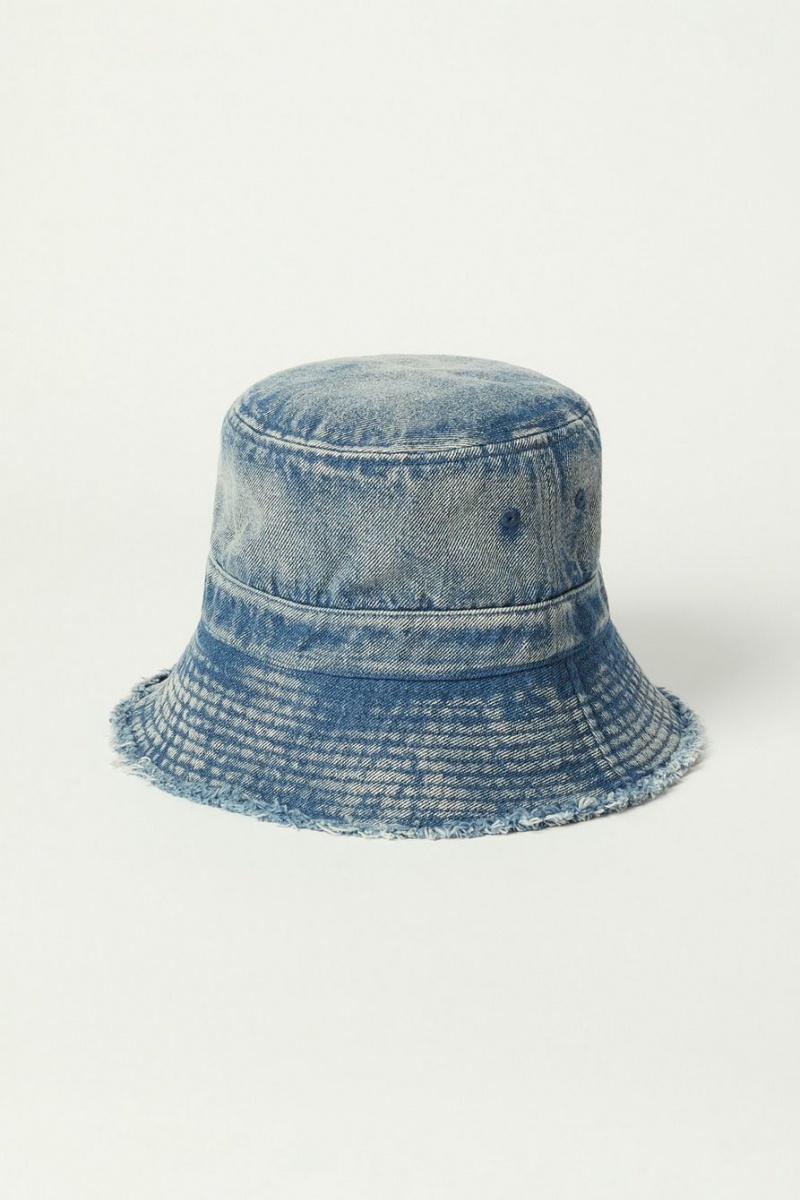 Lucky Brand Destructed Denim Bucket Women\'s Hat Dark Blue | South Africa-OPJ572691