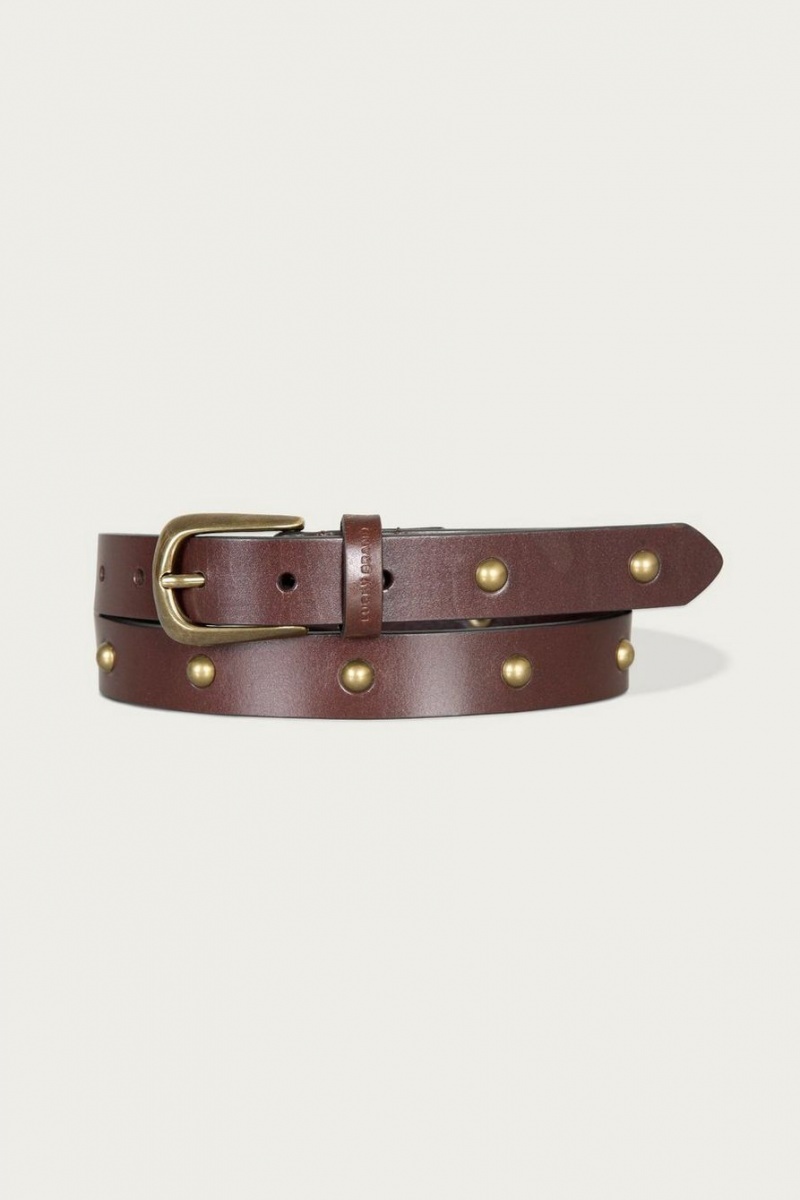 Lucky Brand Dome Studded Leather Women\'s Belts Dark Brown | South Africa-DRG659840