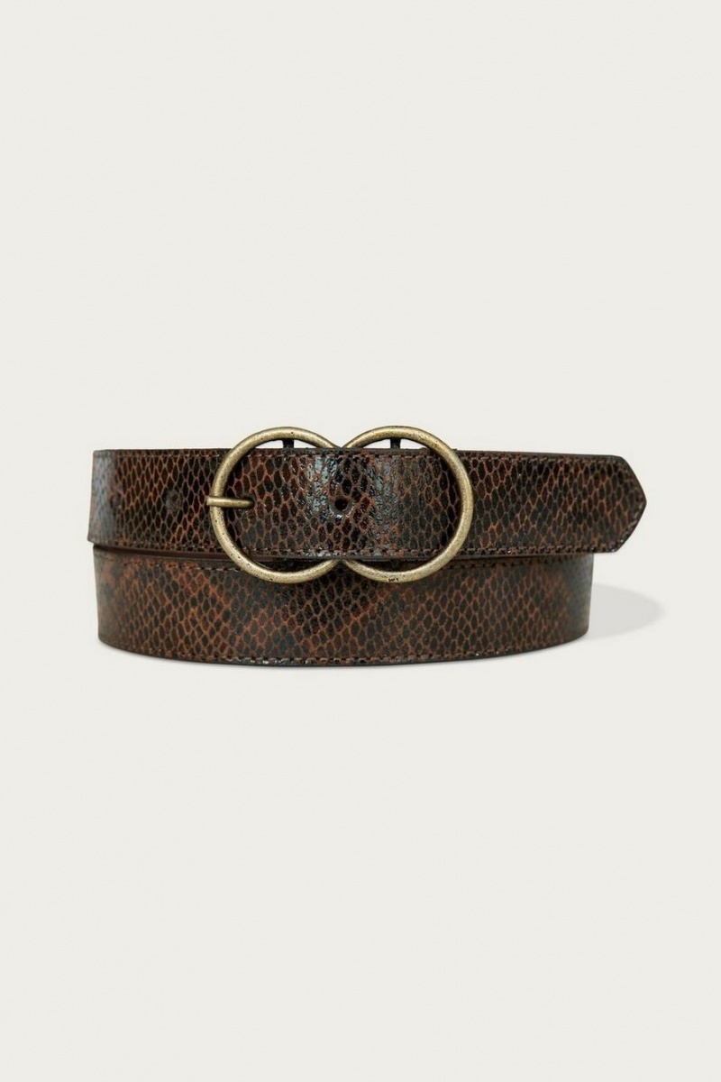 Lucky Brand Double Ring Snakeskin Women\'s Belts Dark Brown | South Africa-JBD836014