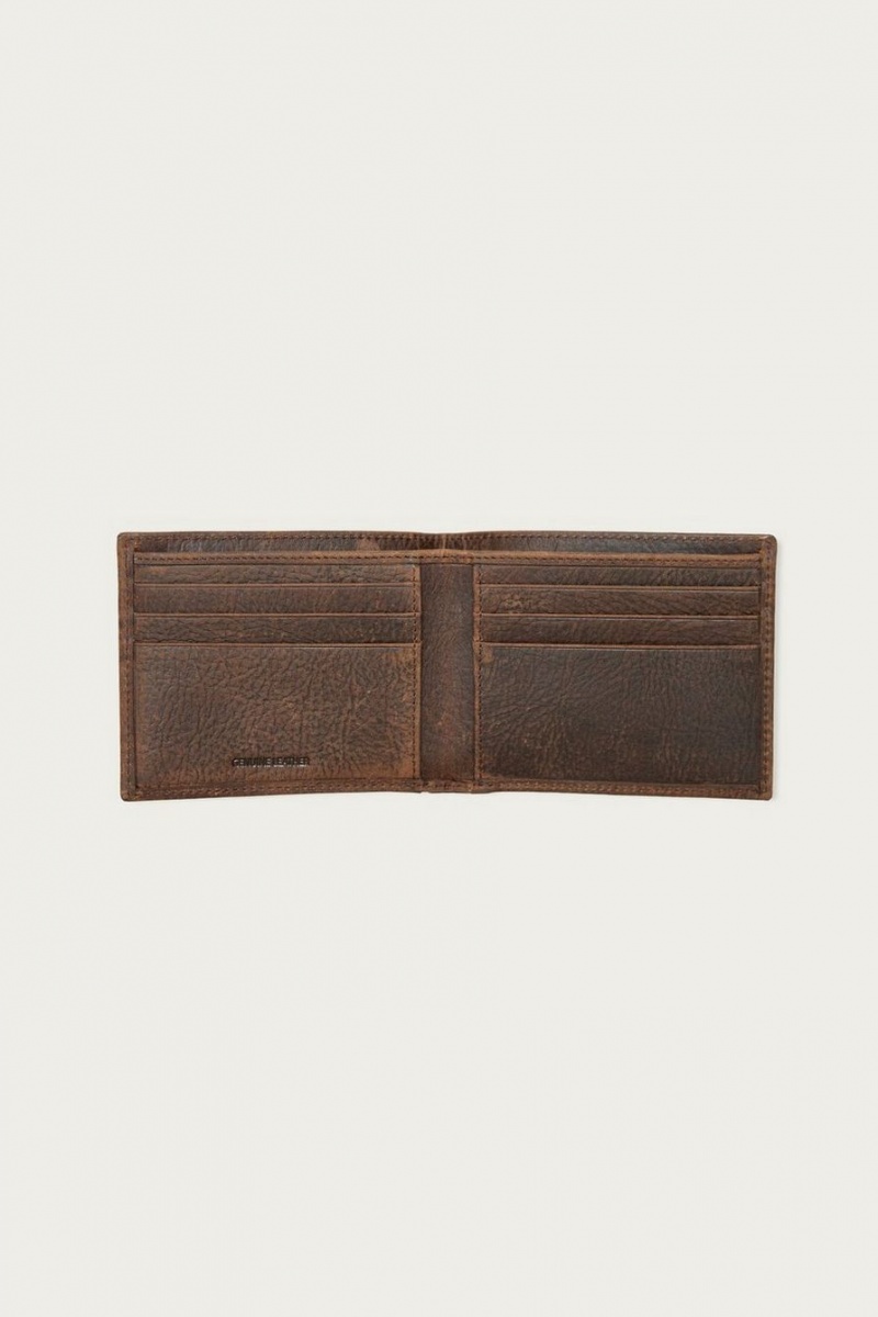 Lucky Brand Double Stitched Leather Bifold Men's Wallet Dark Brown | South Africa-TVQ806579