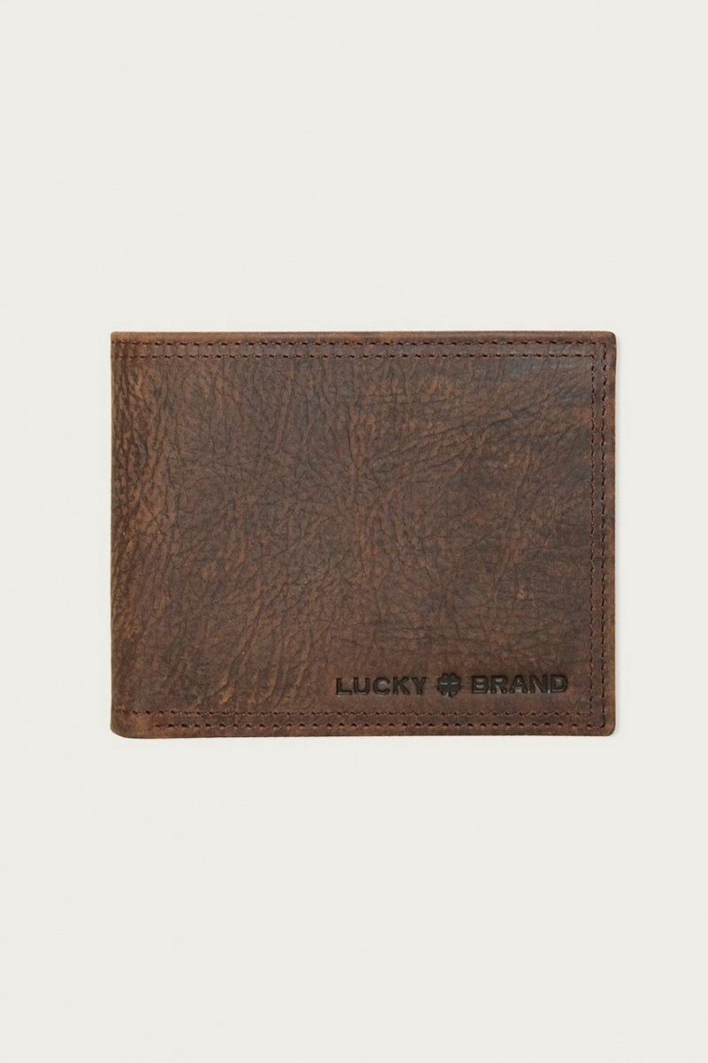 Lucky Brand Double Stitched Leather Bifold Men\'s Wallet Dark Brown | South Africa-TVQ806579