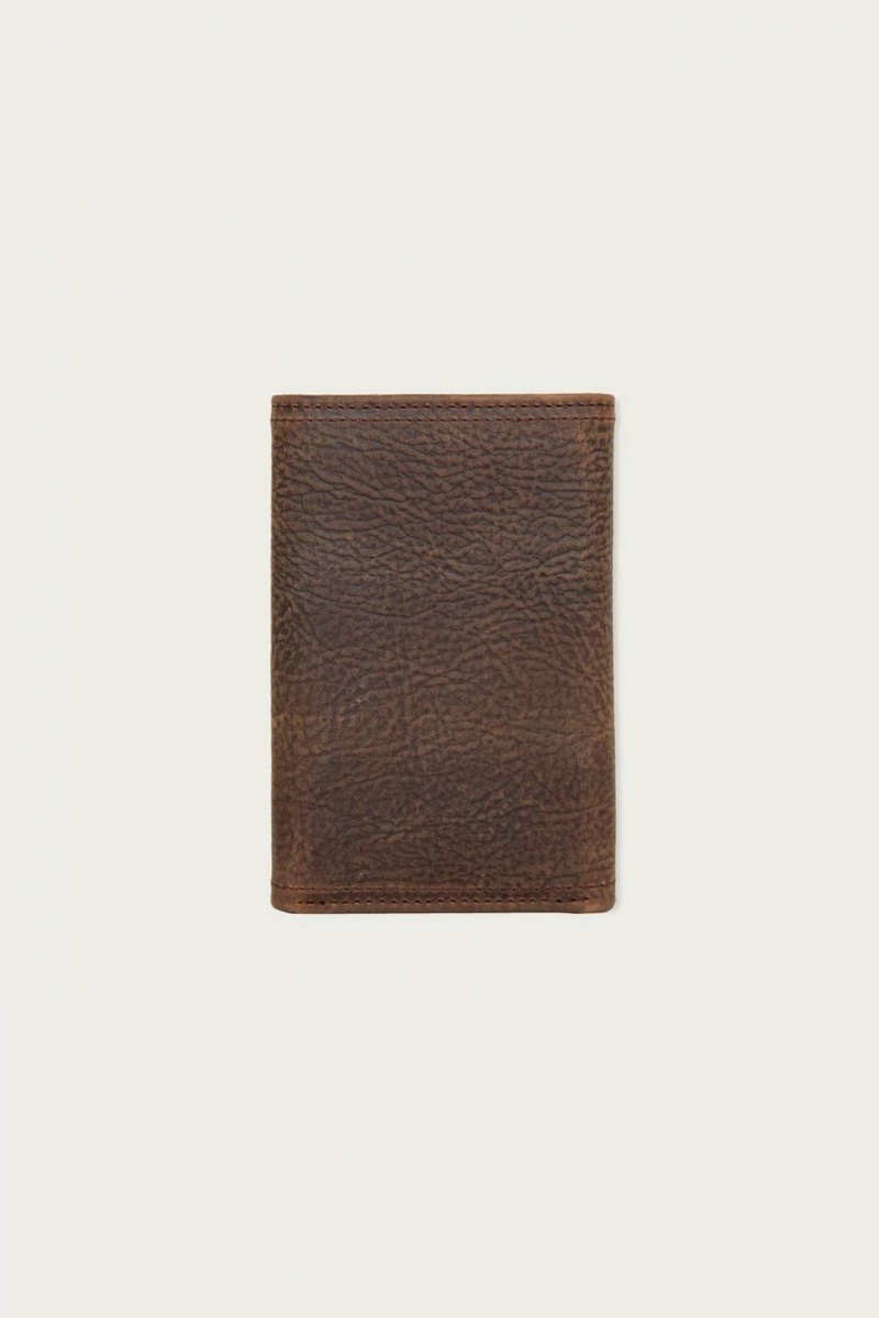 Lucky Brand Double Stitched Leather Trifold Men's Wallet Dark Brown | South Africa-RKZ795016