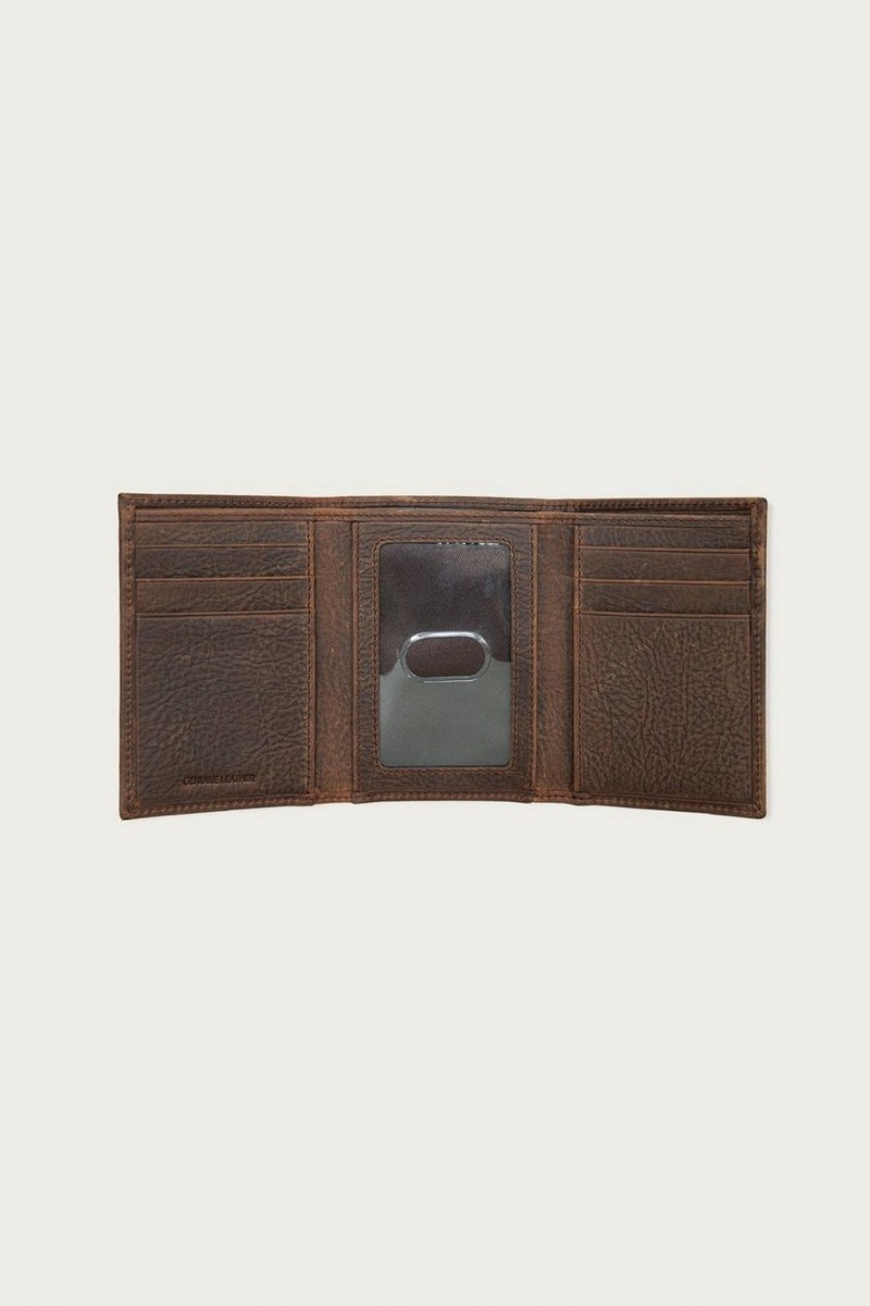 Lucky Brand Double Stitched Leather Trifold Men's Wallet Dark Brown | South Africa-RKZ795016