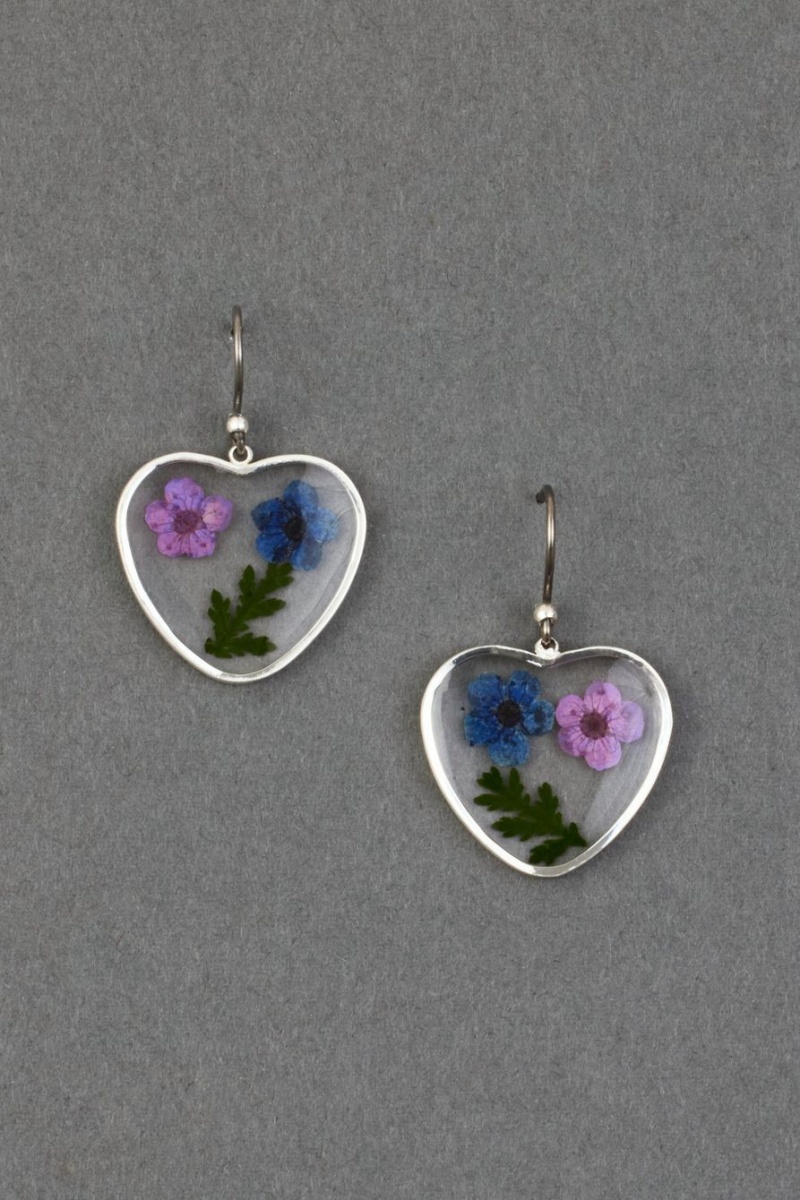 Lucky Brand Dried Flower Heart Drop Women\'s Earrings Silver | South Africa-TSF327915