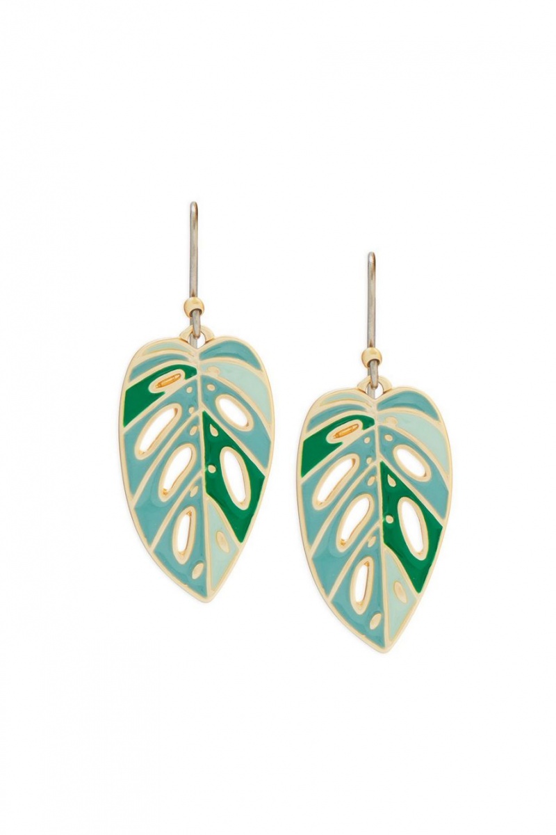 Lucky Brand Enamel Monstera Drop Women's Earrings Gold | South Africa-GOM952367