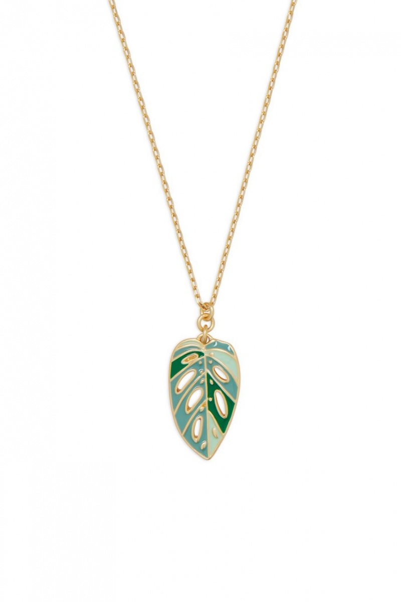 Lucky Brand Enamel Monstera Pendant Women's Necklace Gold | South Africa-TEO753194