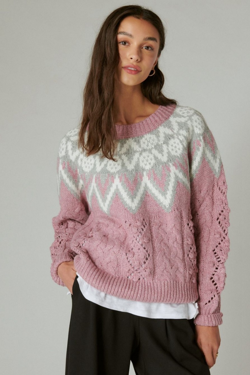 Lucky Brand Fair Isle Women\'s Sweater Pink | South Africa-SYQ165387