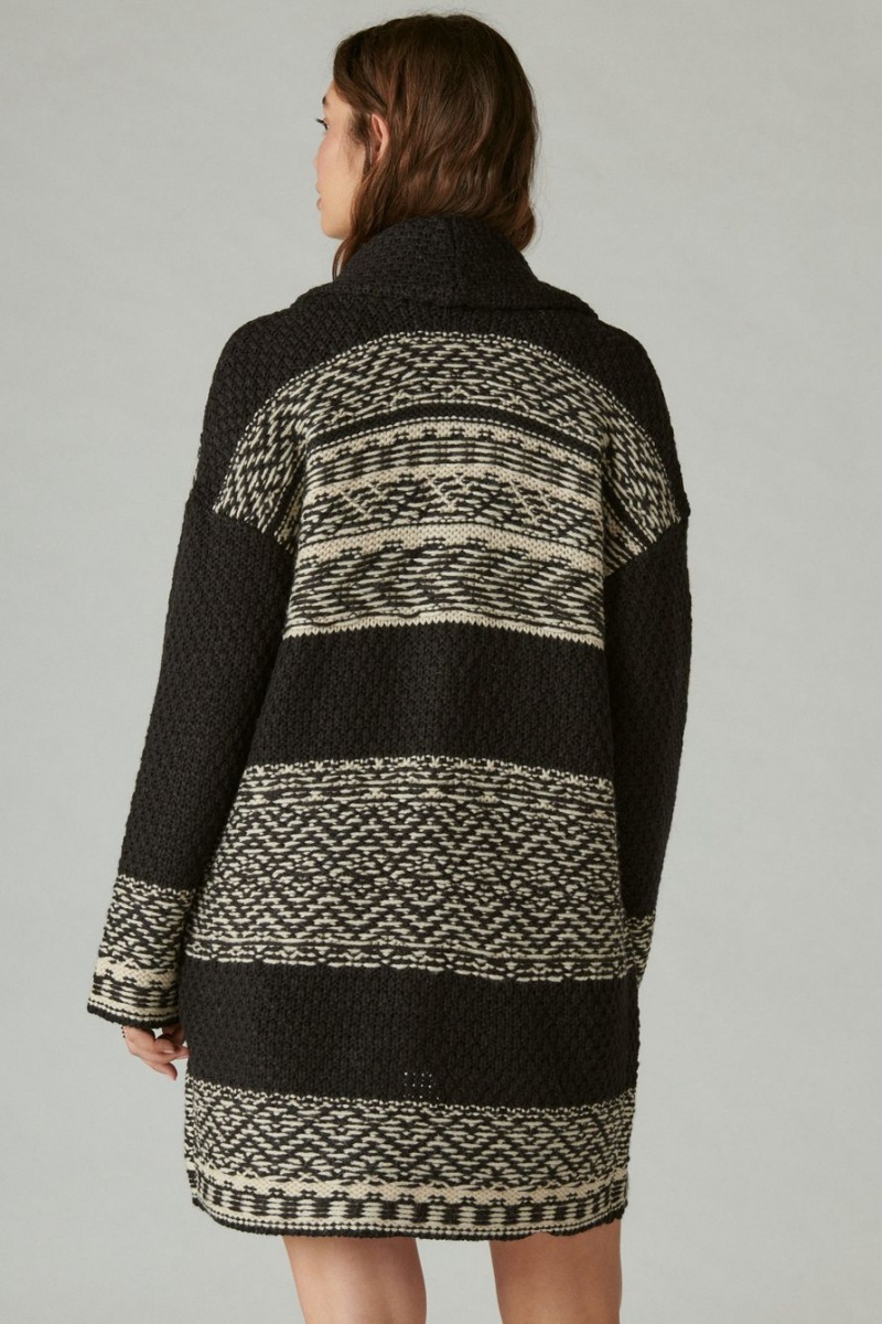 Lucky Brand Fairisle Coatigan Women's Sweater Black / Cream | South Africa-RSP958214