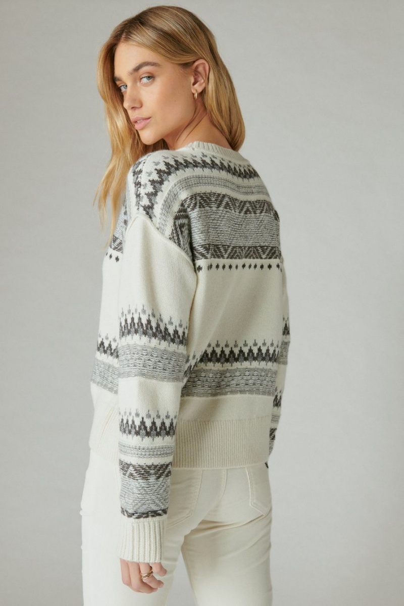 Lucky Brand Fairisle Crew Women's Sweater White / Grey | South Africa-DNX719480