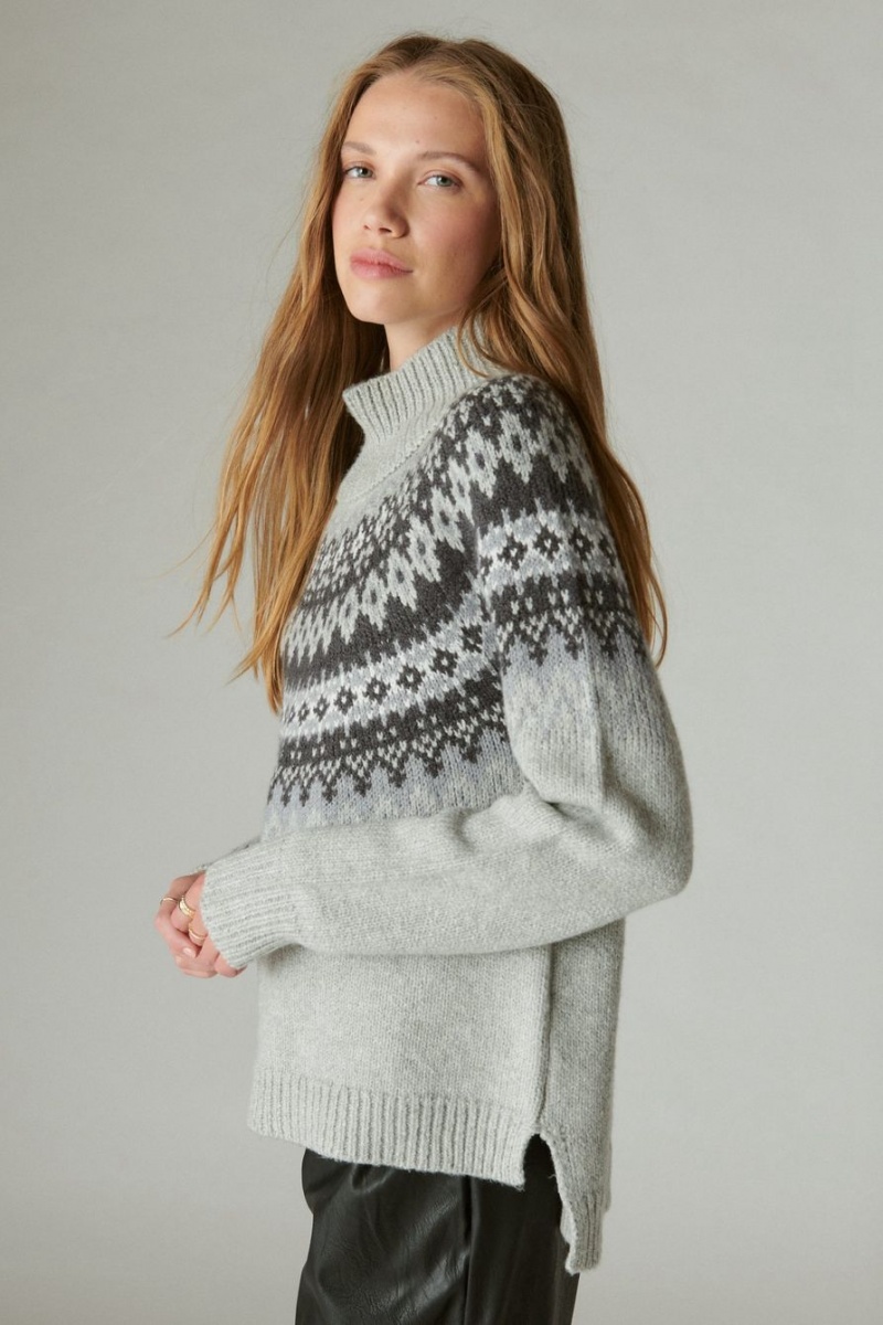 Lucky Brand Fairisle Turtleneck Women's Pullover Light Grey | South Africa-MNR420539