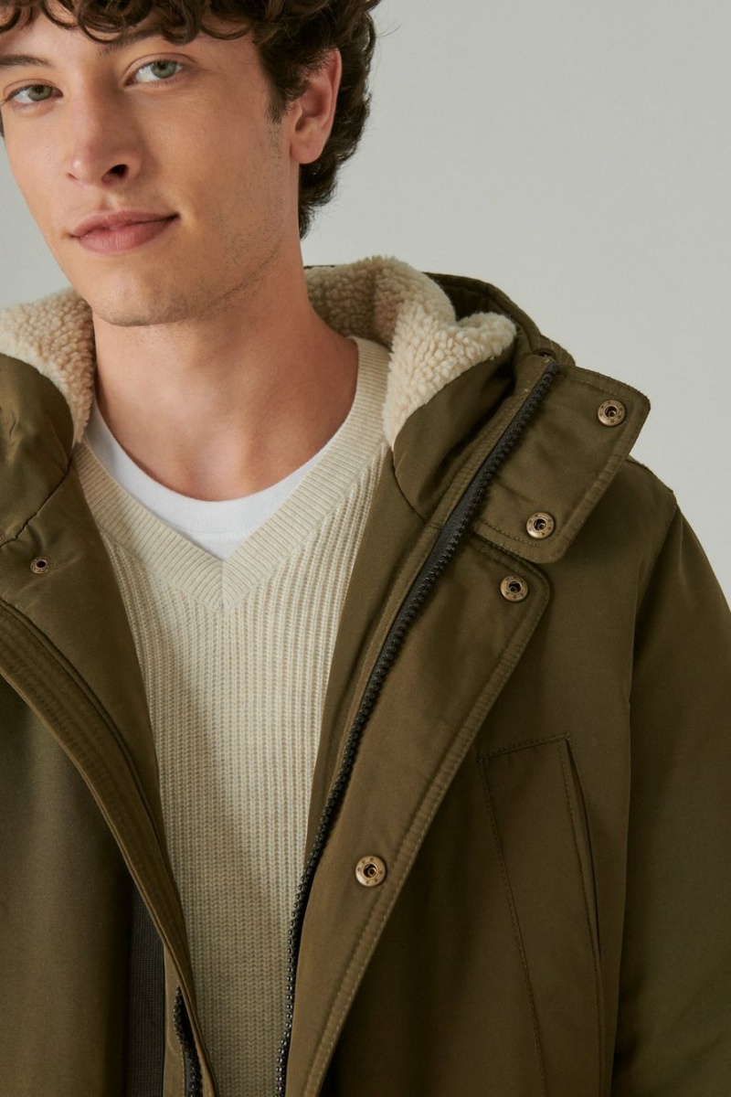 Lucky Brand Faux Shearling Lined Hooded Parka Men's Jacket Olive | South Africa-LYK967284