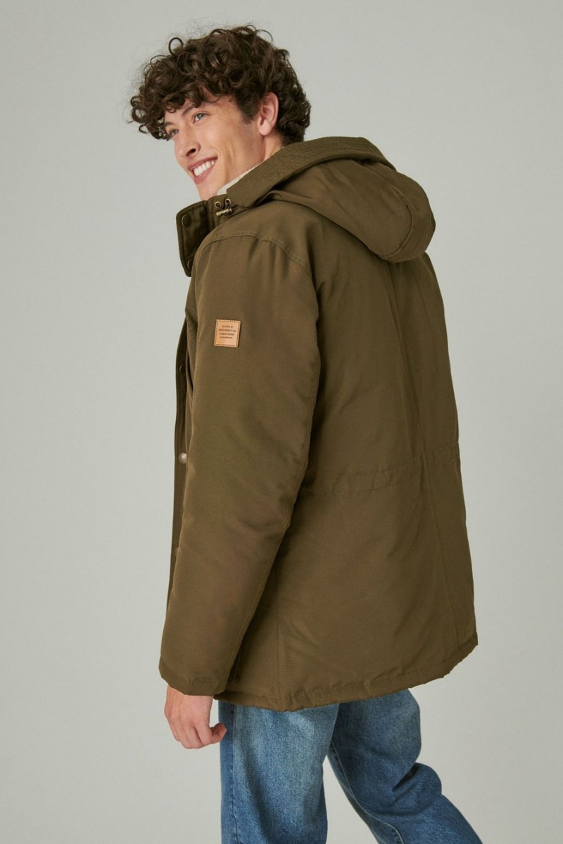 Lucky Brand Faux Shearling Lined Hooded Parka Men's Jacket Olive | South Africa-LYK967284