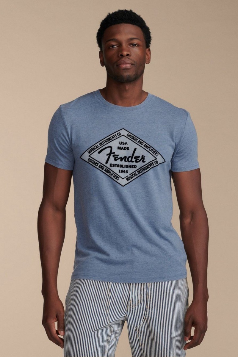 Lucky Brand Fender Diamond Men's T-Shirts Blue | South Africa-AMG872490