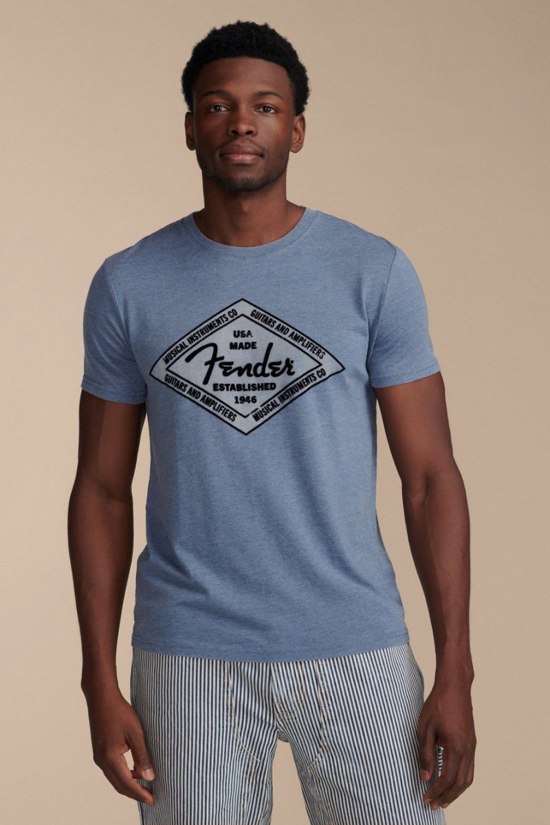 Lucky Brand Fender Diamond Men's T-Shirts Blue | South Africa-AMG872490