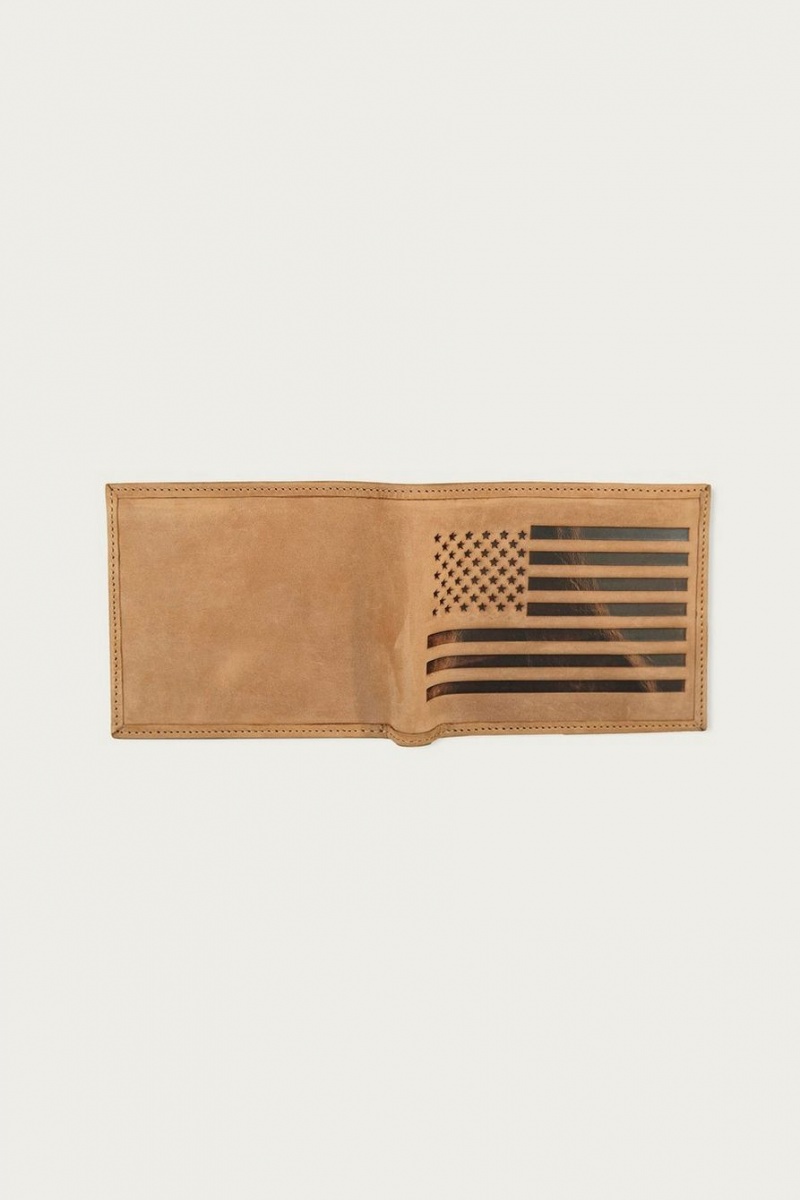 Lucky Brand Flag Embossed Leather Bifold Men's Wallet Brown | South Africa-QVN695178