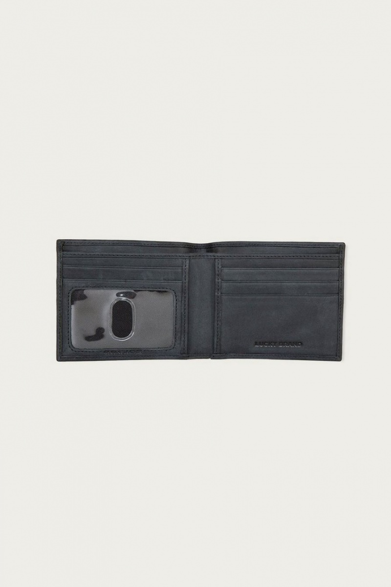 Lucky Brand Flag Embossed Leather Bifold Men's Wallet Black | South Africa-ZSX563472