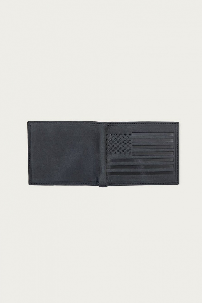 Lucky Brand Flag Embossed Leather Bifold Men's Wallet Black | South Africa-ZSX563472