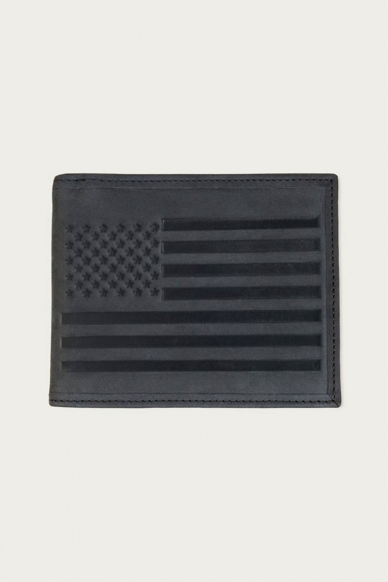 Lucky Brand Flag Embossed Leather Bifold Men\'s Wallet Black | South Africa-ZSX563472