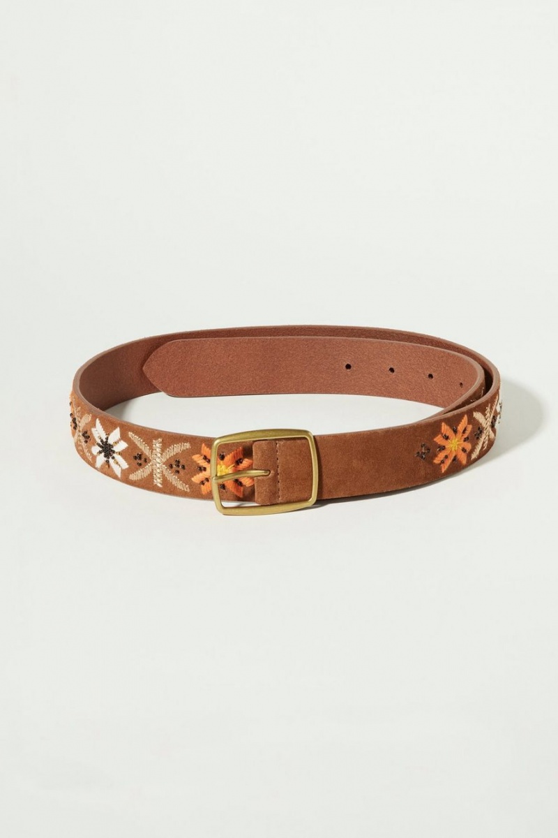 Lucky Brand Garden Floral Embroidered Women\'s Belts Dark Brown | South Africa-YAM540293