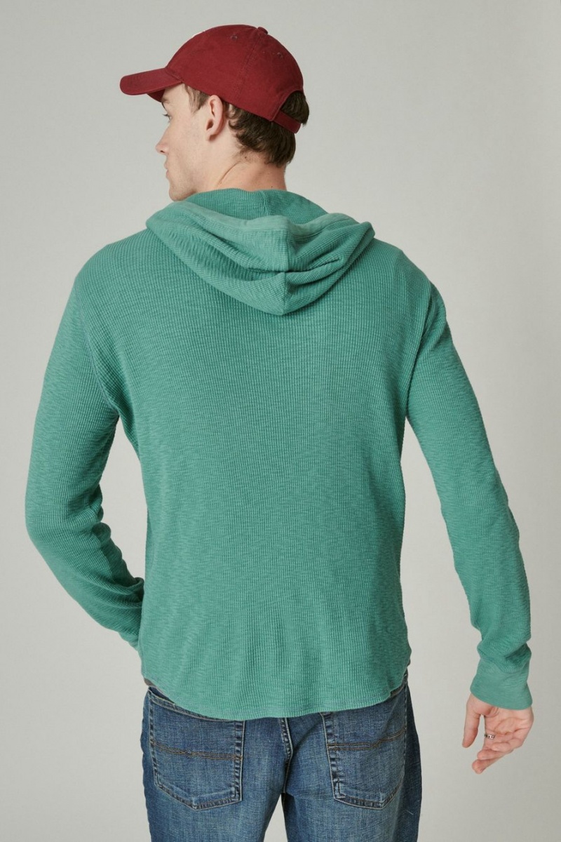 Lucky Brand Garment Dye Thermal Hoodley Men's Shirts Deep Green | South Africa-DFJ740625