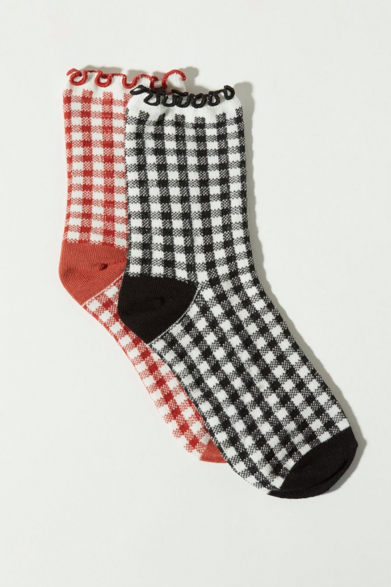 Lucky Brand Gingham Ruffle Crew Women\'s Socks Multicolor | South Africa-MZV637402