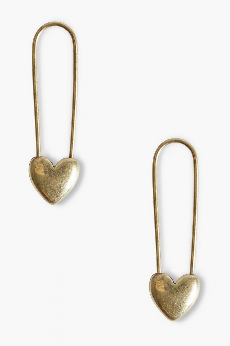 Lucky Brand Gold Safety Pin Heart Women\'s Earrings Gold | South Africa-EYM312784