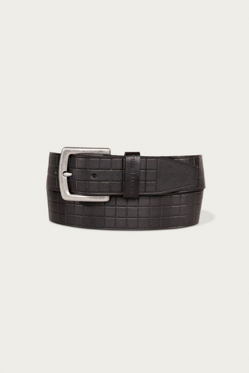 Lucky Brand Grid Tooled Embossed Leather Men\'s Belts Black | South Africa-CFR987315