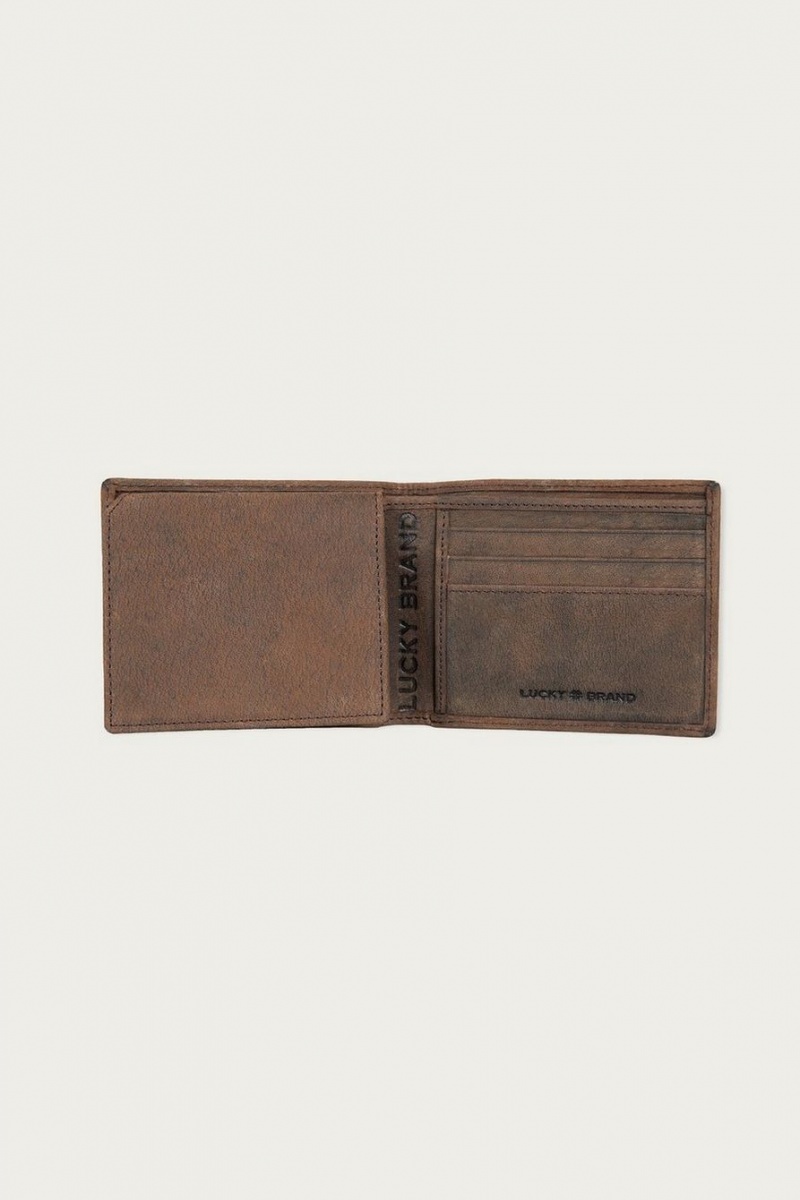 Lucky Brand Grooved Leather Bifold Men's Wallet Dark Brown | South Africa-AOX693051