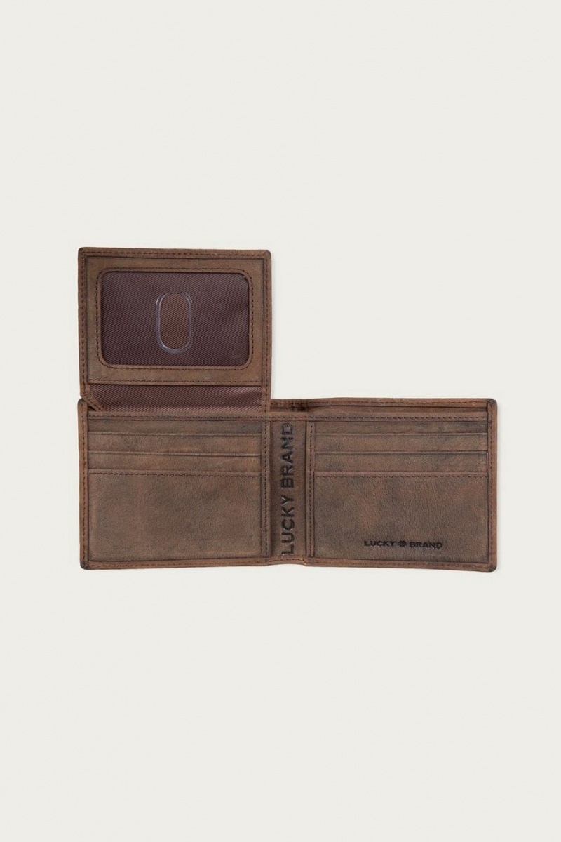 Lucky Brand Grooved Leather Bifold Men's Wallet Dark Brown | South Africa-AOX693051