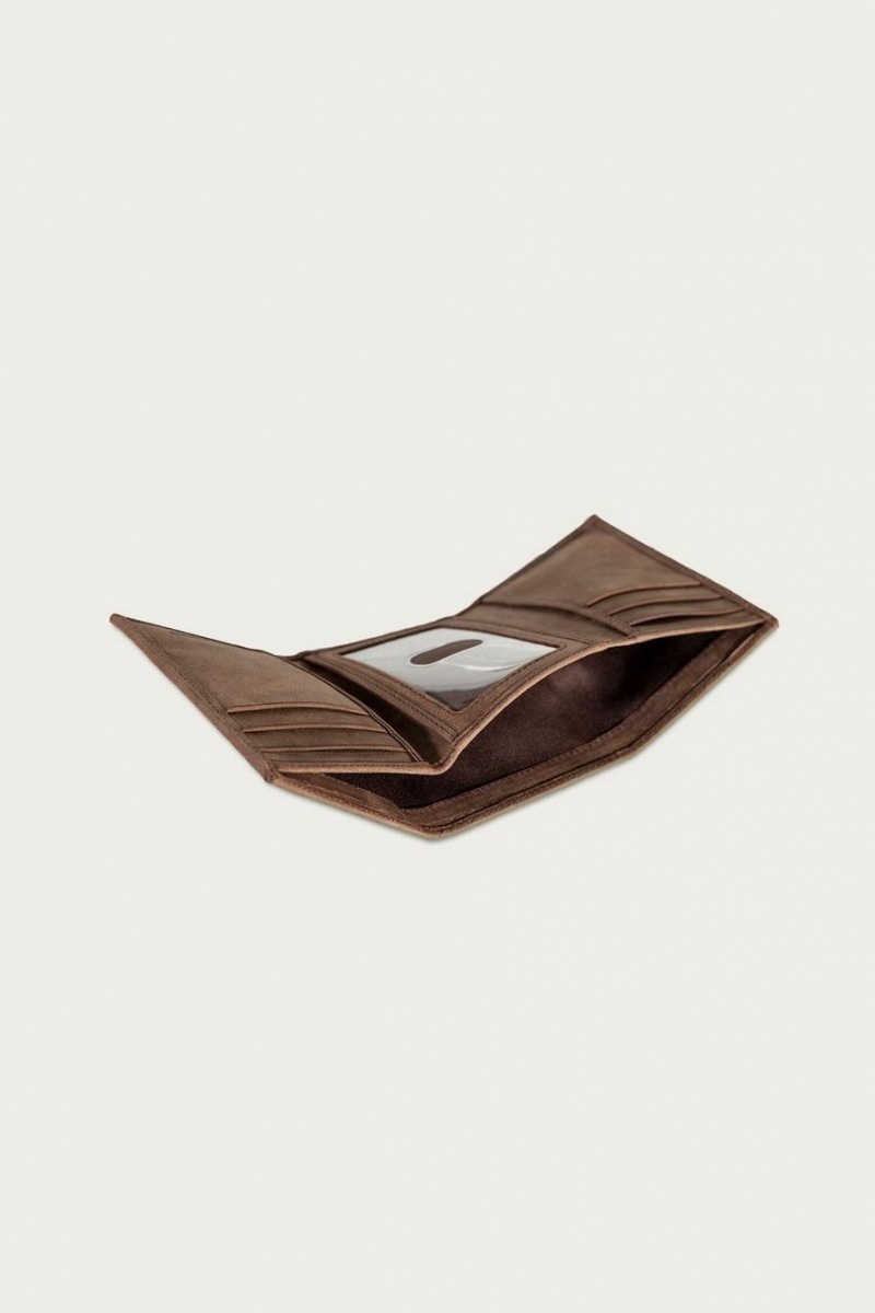 Lucky Brand Grooved Leather Trifold Men's Wallet Dark Brown | South Africa-IEA680543