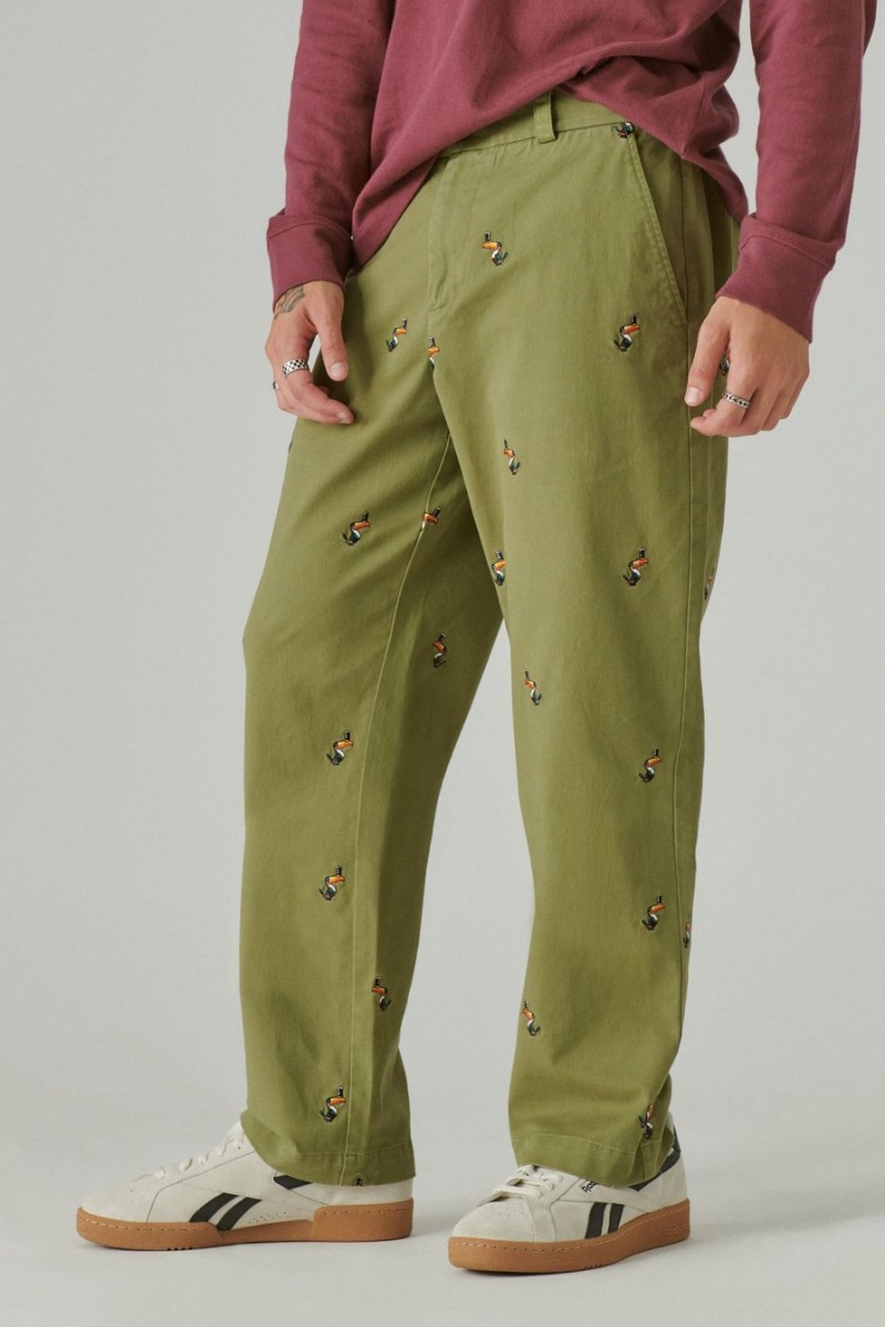 Lucky Brand Guinness Embroidered Washed Chino Men's Pants Olive | South Africa-VMI786423