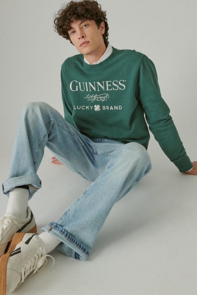 Lucky Brand Guinness Logo Crewneck Men's Pullover Deep Green | South Africa-IOP124087