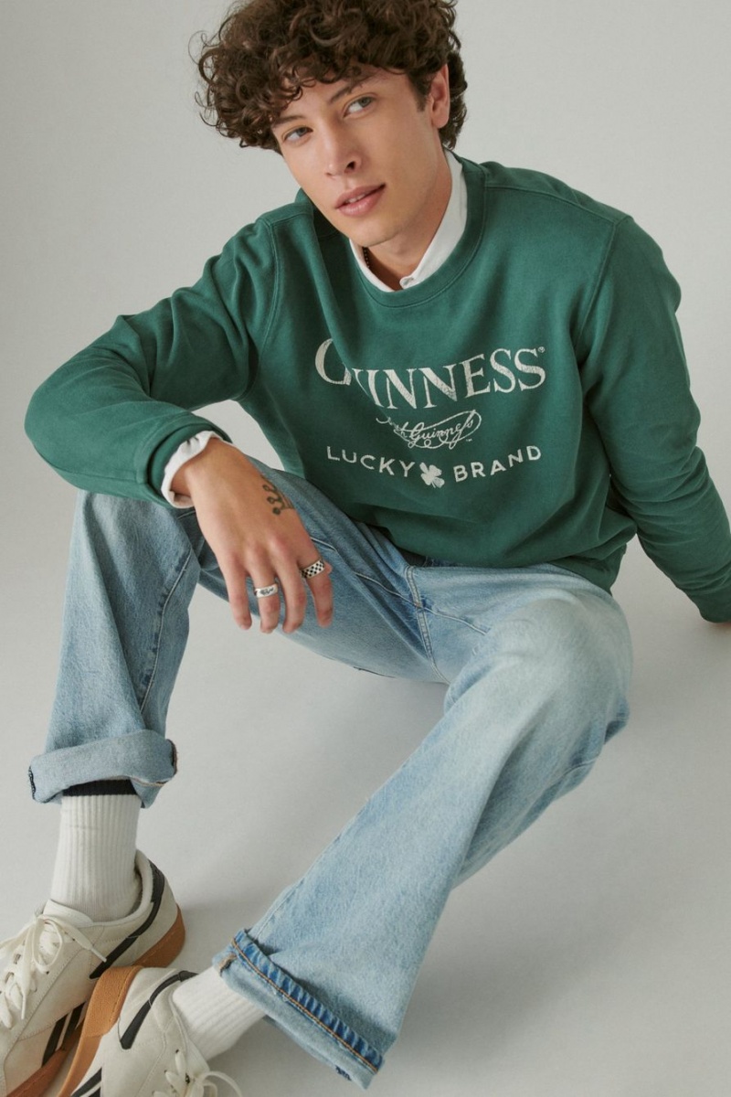 Lucky Brand Guinness Logo Crewneck Men's Pullover Deep Green | South Africa-IOP124087