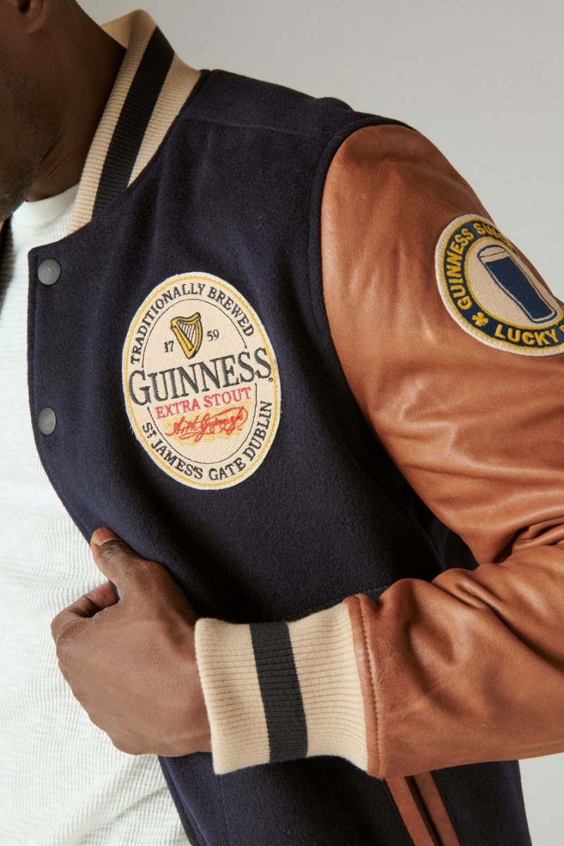 Lucky Brand Guinness Varsity Leather Women's Jacket Navy Multicolor | South Africa-OZQ496025