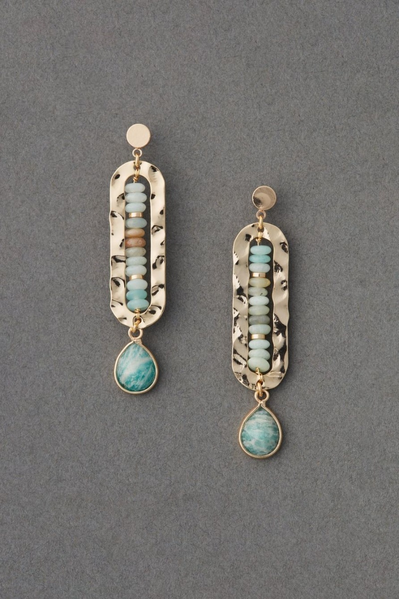 Lucky Brand Hammered Metal And Beaded Stone Drop Women\'s Earrings Gold | South Africa-WJC214358