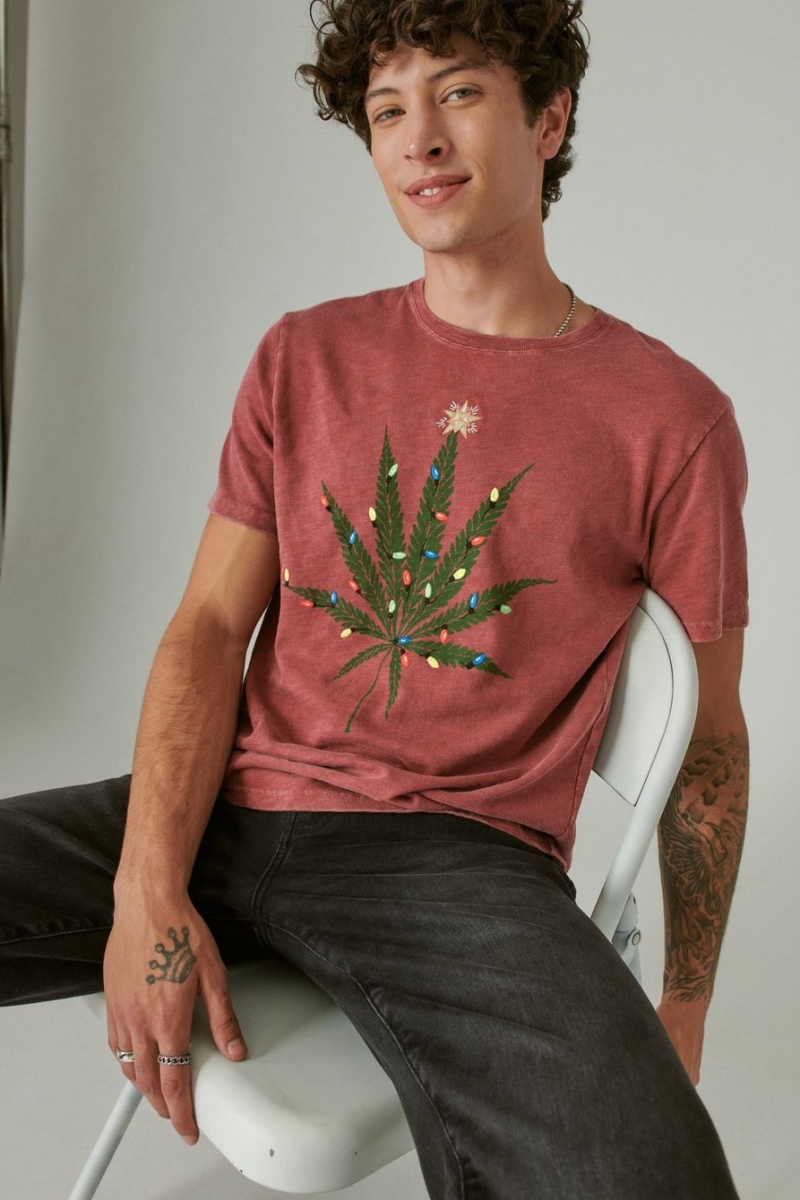 Lucky Brand Holiday Pot Leaf Men\'s T-Shirts Red | South Africa-HEQ249681