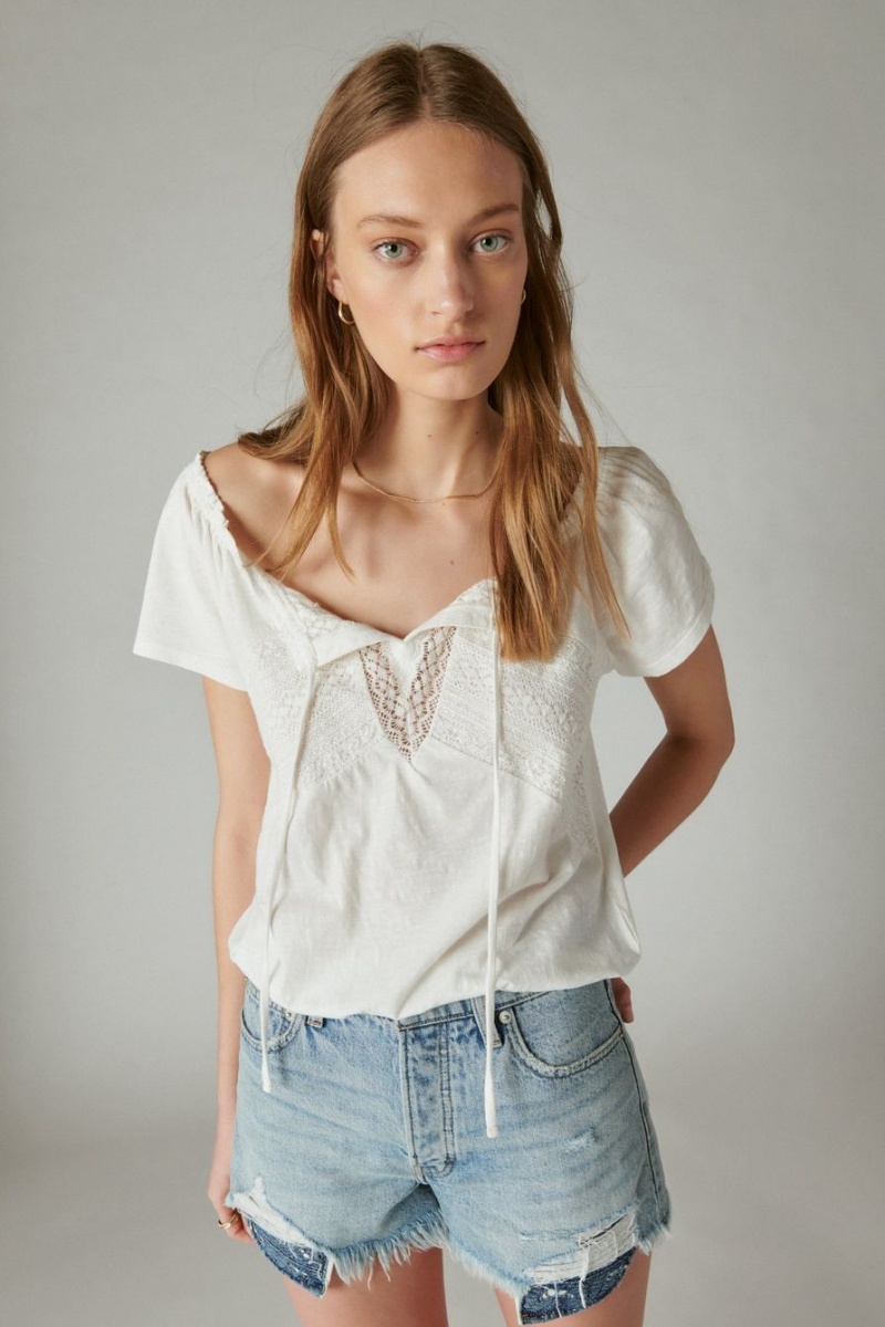 Lucky Brand Lace Peasant Bubble Women\'s Top White | South Africa-CBV864230