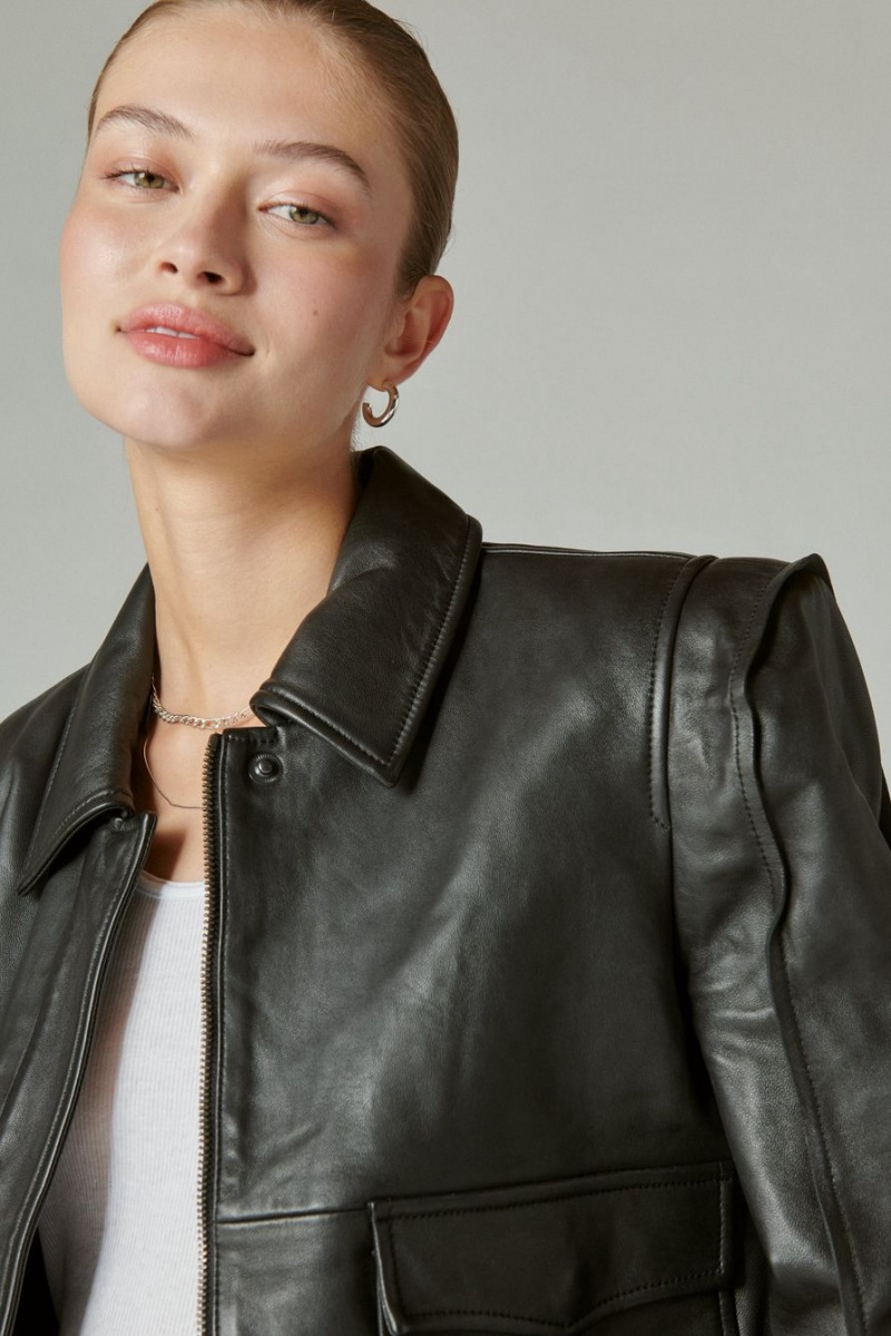 Lucky Brand Leather Flight Women's Jacket Black | South Africa-CGF871429