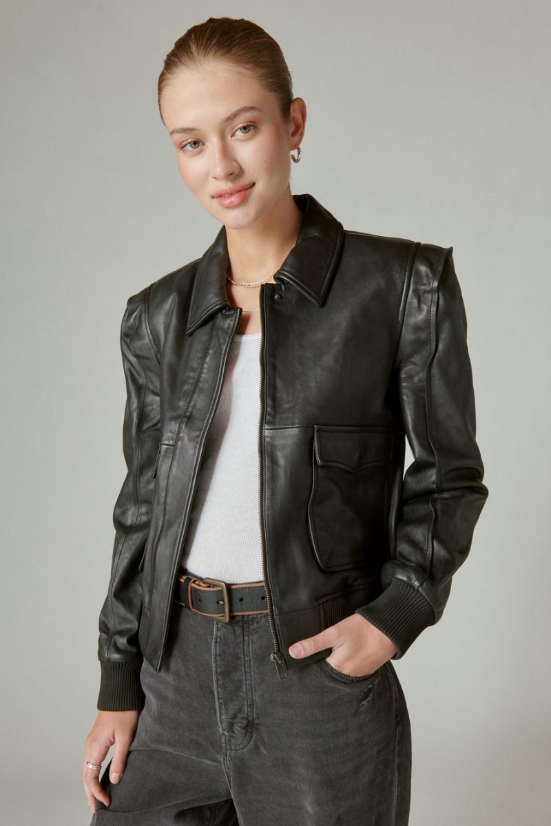 Lucky Brand Leather Flight Women's Jacket Black | South Africa-CGF871429