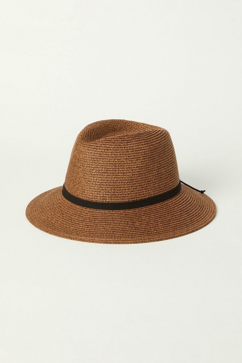 Lucky Brand Leather Tie Straw Women\'s Hat Dark Brown | South Africa-GNP915062