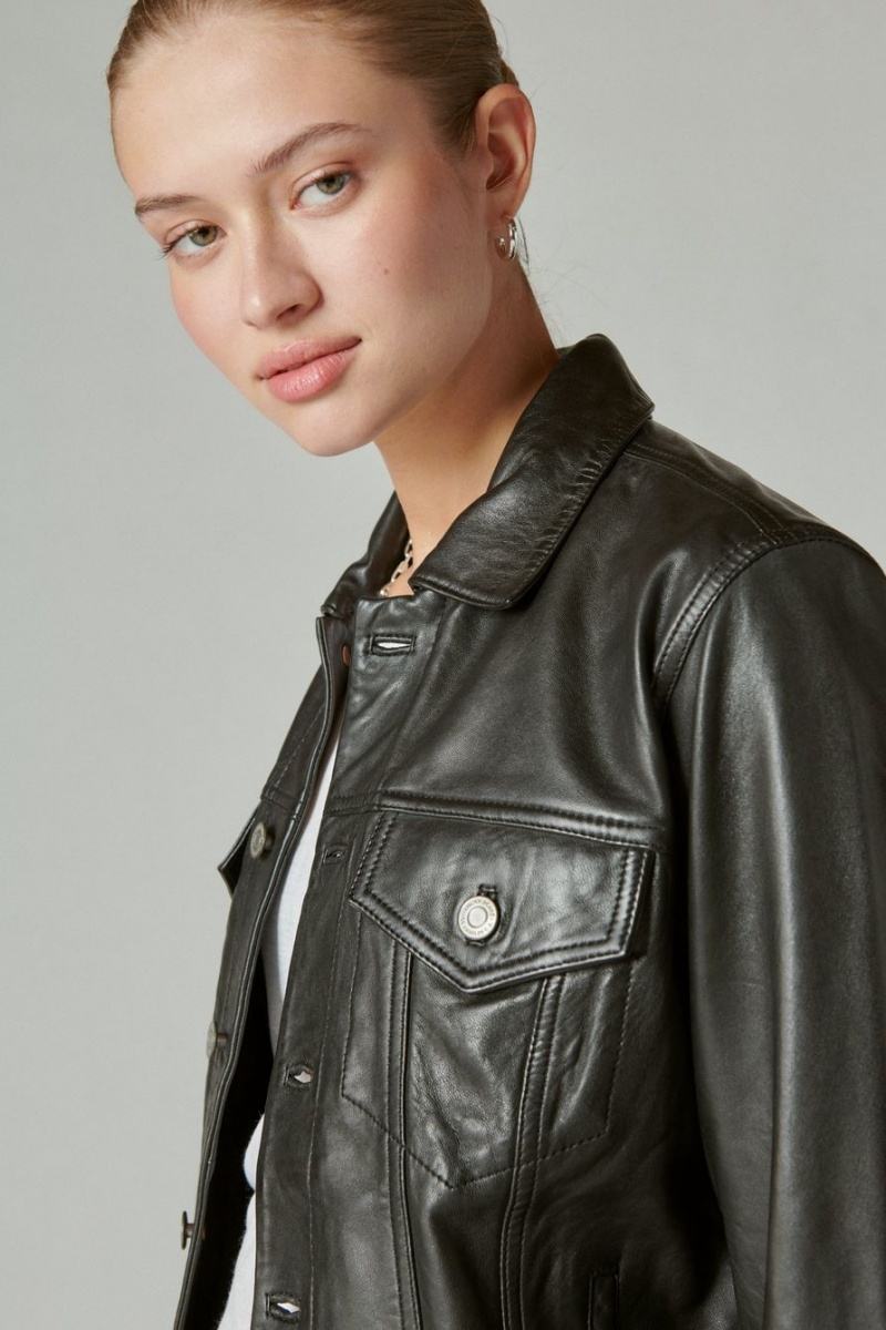 Lucky Brand Leather Trucker Women's Jacket Black | South Africa-UOA365704